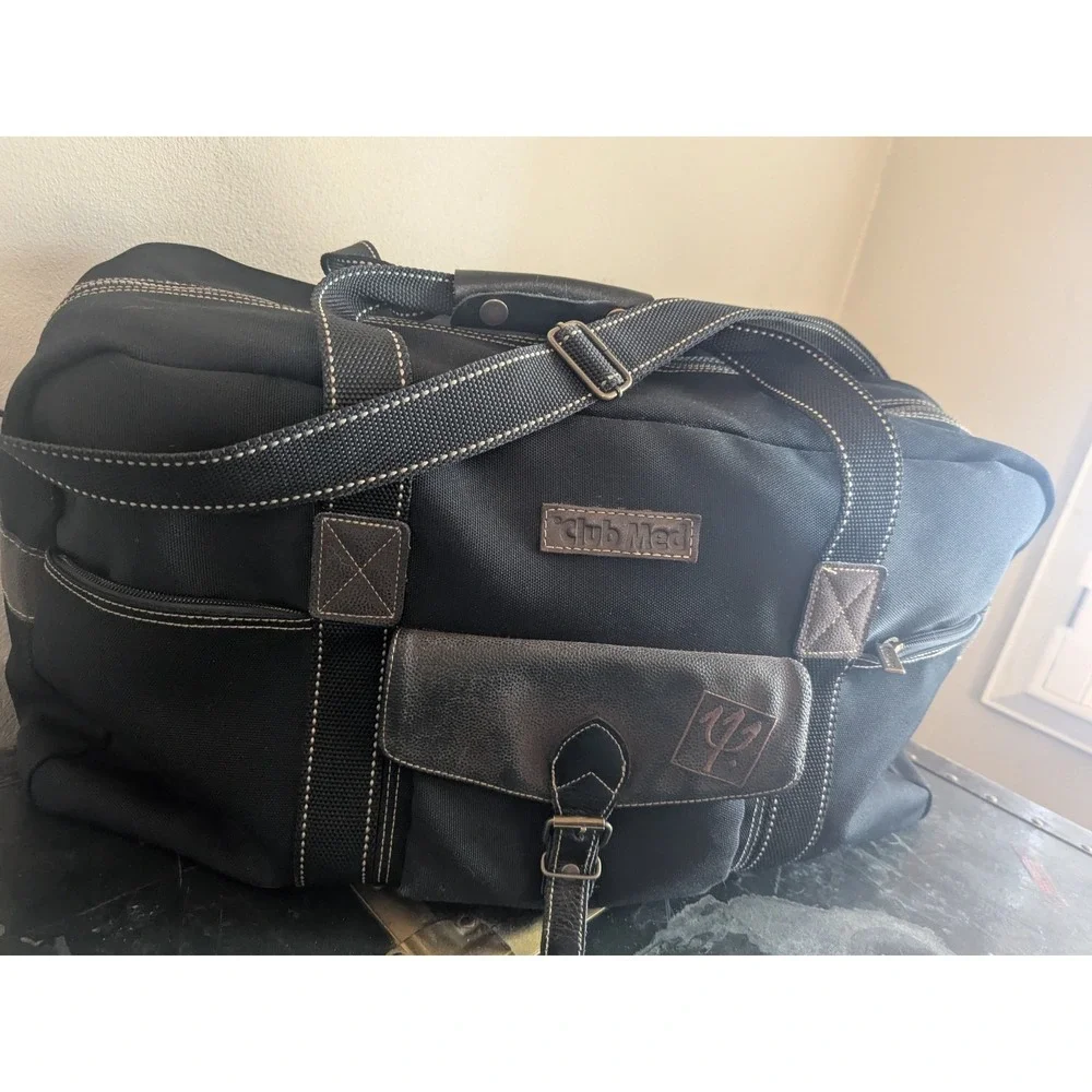 Vintage Club Med Duffel Bag Canvas Leather Trim Weekender Gym Travel
